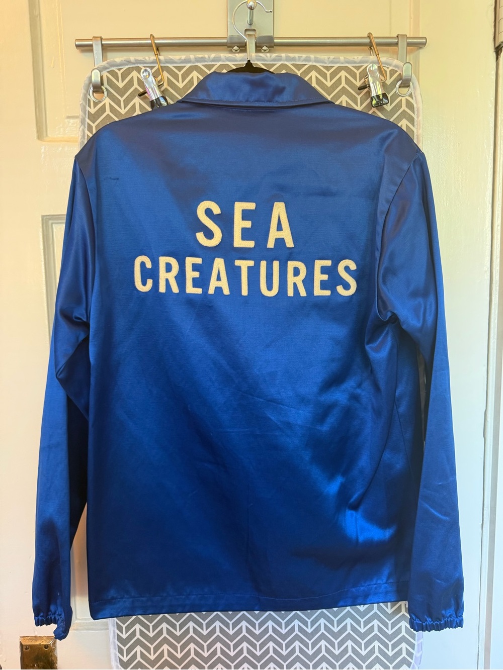 Ebbets Field Flannels Sea Creatures Satin Coach Jacket Blue Made in USA Size M